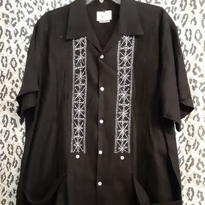 Black Vintage Mexican Guyabera xl